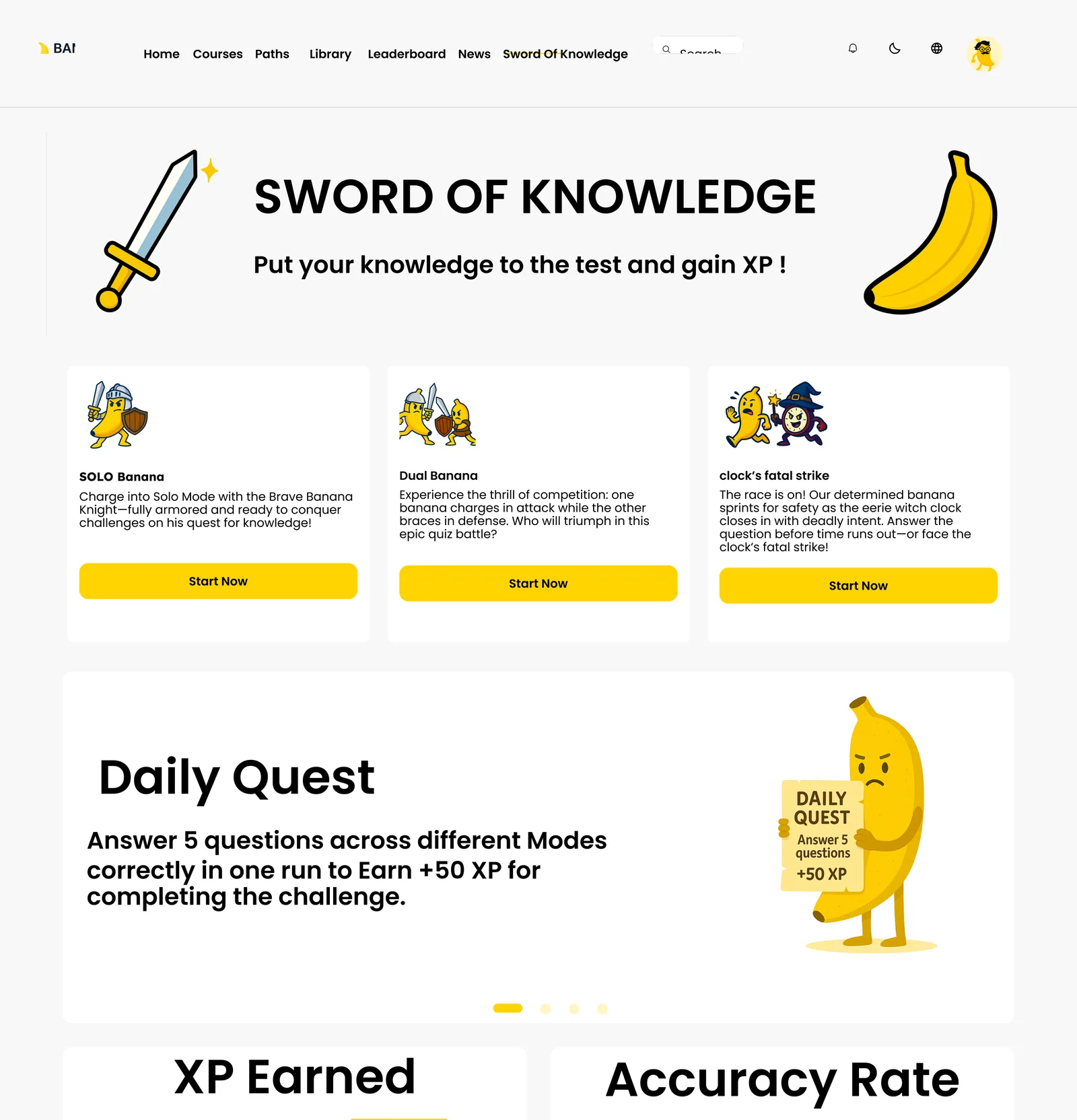Sword of Knowledge: daily quests, XP and accuracy