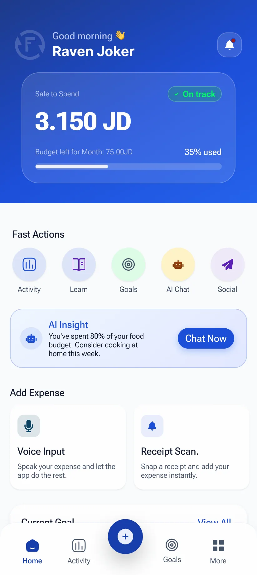 Home: safe-to-spend first